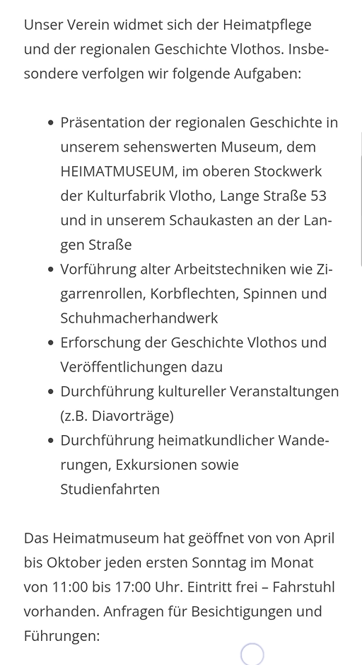 Heimatmuseum-Seite mobil – alte Gestaltung