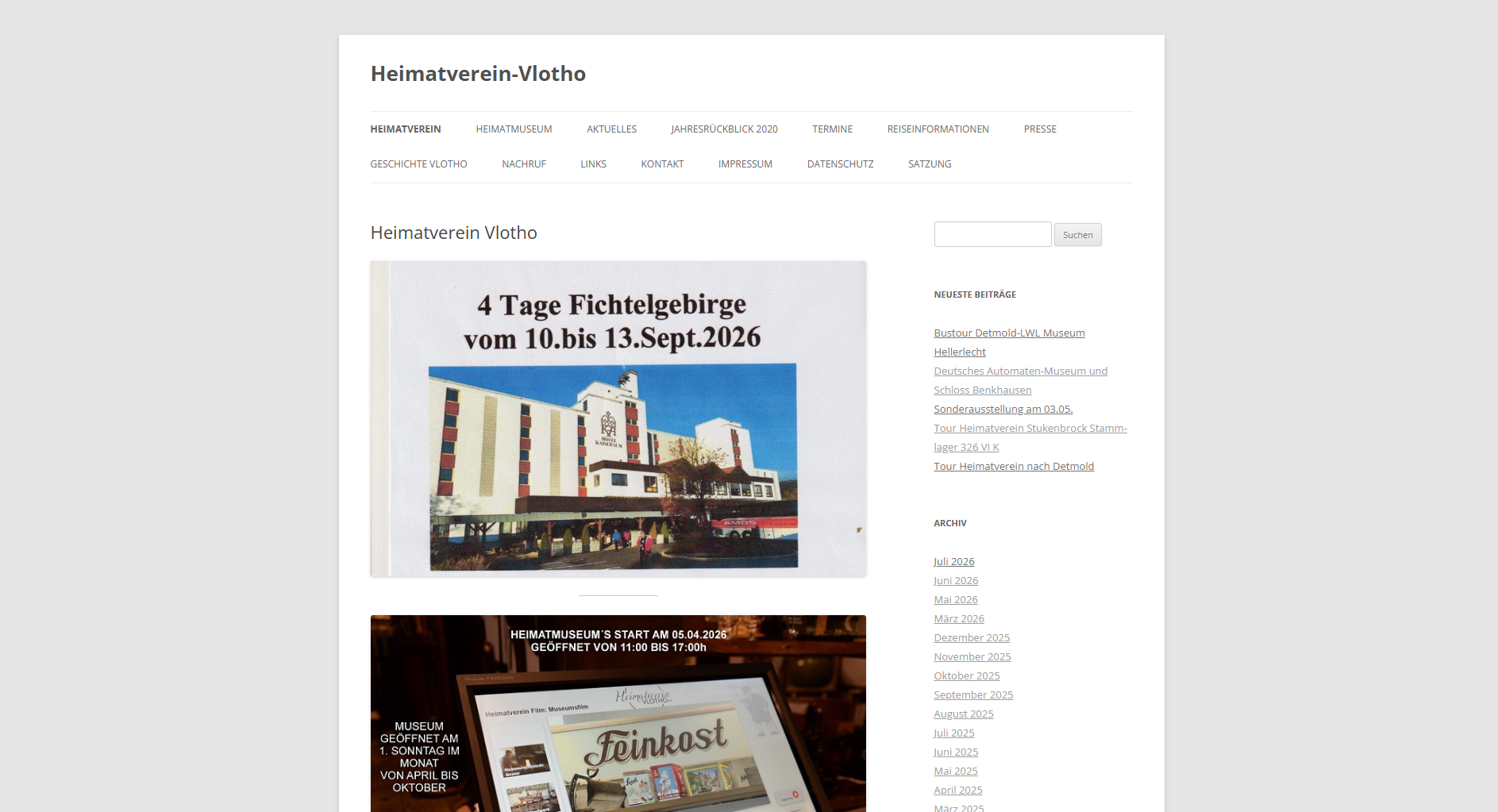 Startseite Heimatverein Vlotho – alte Gestaltung